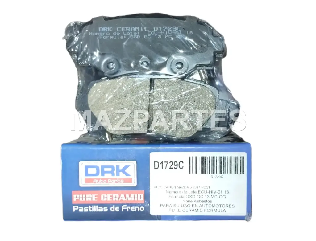 PASTILLAS DE FRENO POSTERIOR MAZDA 3 101.2X44.3X14.3 CERAMICA